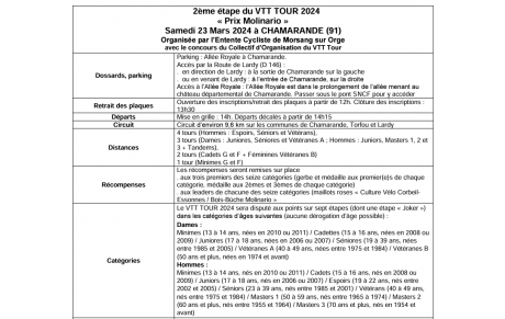 2ème étape du VTT TOUR ADULTES 2024 « Prix Molinario » Samedi 23 Mars 2024 à CHAMARANDE (91) 